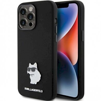 Dėklas Karl Lagerfeld KLHCP15XSMHCNPK iPhone 15 Pro Max 6.7" Juodas Silicone Choupette Metal Pin