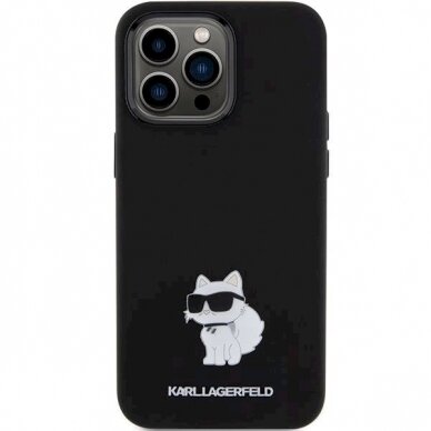 Dėklas Karl Lagerfeld KLHCP15XSMHCNPK iPhone 15 Pro Max 6.7" Juodas Silicone Choupette Metal Pin 2