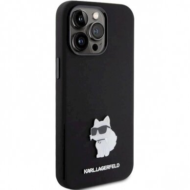 Dėklas Karl Lagerfeld KLHCP15XSMHCNPK iPhone 15 Pro Max 6.7" Juodas Silicone Choupette Metal Pin 3