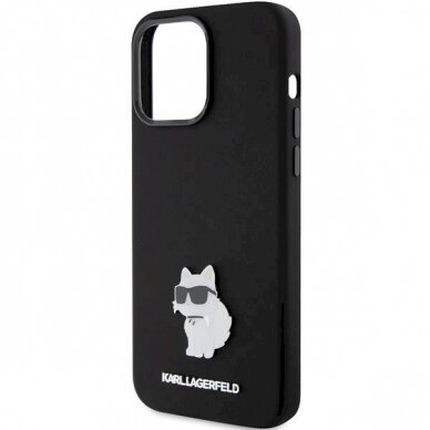 Dėklas Karl Lagerfeld KLHCP15XSMHCNPK iPhone 15 Pro Max 6.7" Juodas Silicone Choupette Metal Pin 5