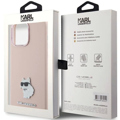 Dėklas Karl Lagerfeld KLHCP15XSMHCNPP iPhone 15 Pro Max 6.7" Rožinis Silicone Choupette Metal Pin 7