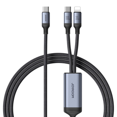 2 in 1 kabelis Joyroom speedy series SA21-1T2 USB-C - USB-C / Lightning 100W 1.5m Juodas