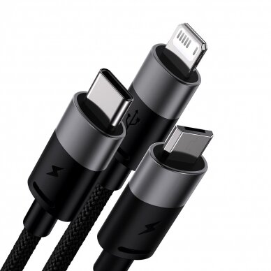 3in1 USB - micro USB / Lightning / USB C 3.5A 1.2m cable Baseus StarSpeed - Juodas 1