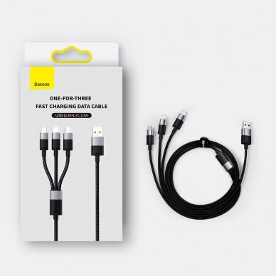 3in1 USB - micro USB / Lightning / USB C 3.5A 1.2m cable Baseus StarSpeed - Juodas 16