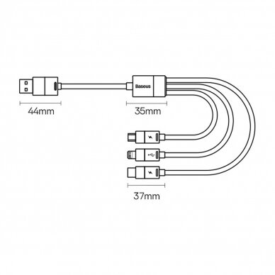3in1 USB - micro USB / Lightning / USB C 3.5A 1.2m cable Baseus StarSpeed - Juodas 6