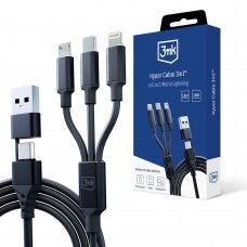 3mk Hyper Kabelis 3in1 USB-A - USB-C / USB-C - micro USB - Lightning 1.5m - Juodas