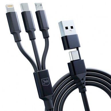 3mk Hyper Kabelis 3in1 USB-A - USB-C / USB-C - micro USB - Lightning 1.5m - Juodas 8