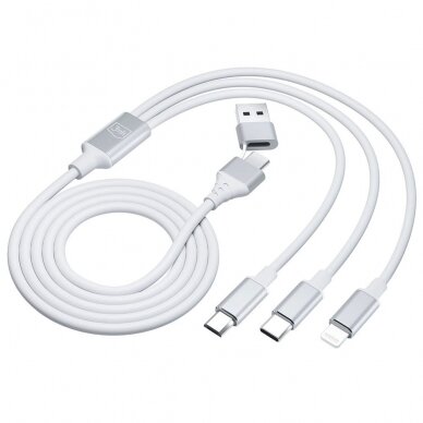 3mk Hyper Kabelis 3in1 USB-A - USB-C / USB-C - micro USB - Lightning 1.5m - Baltas 7