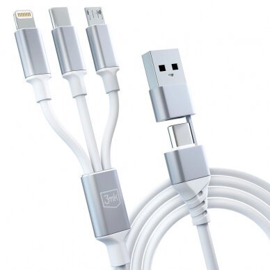 3mk Hyper Kabelis 3in1 USB-A - USB-C / USB-C - micro USB - Lightning 1.5m - Baltas 8