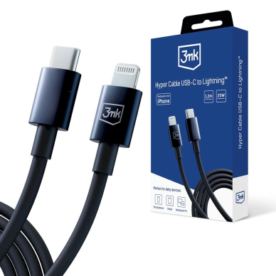 3mk Hyper Kabelis USB-C / Lightning 20W 1.2m - Juodas