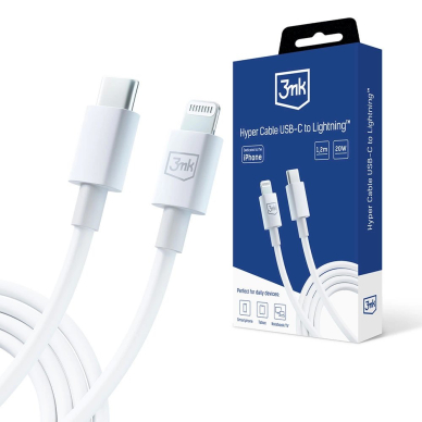 3mk Hyper Kabelis USB-C / Lightning 20W 1.2m - Baltas