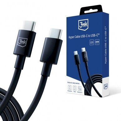 3mk Hyper Kabelis USB-C / USB-C 100W 1.2m - Juodas