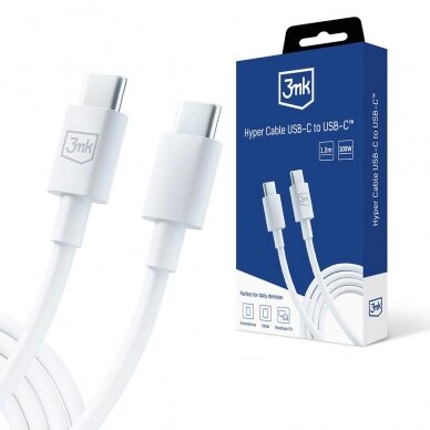 3mk Hyper Kabelis USB-C / USB-C 100W 1.2m - Baltas