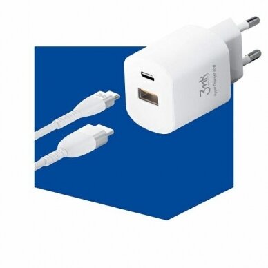 Aukštos kokybės Įkroviklis 3MK HyperCharger 20W 1xUSB-C + 1xUSB-A PD / QC 3