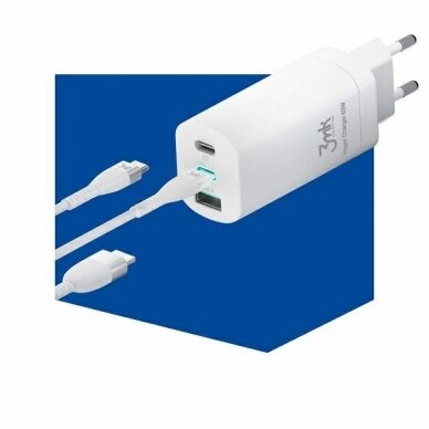 Aukštos kokybės Įkroviklis 3MK HyperCharger 65W 2xUSB-C + 1xUSB-A GAN, PD + QC 3