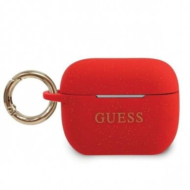 Dėklas Guess AirPods Pro Silicone Glitter - Raudonas