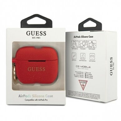 Dėklas Guess AirPods Pro Silicone Glitter - Raudonas 2