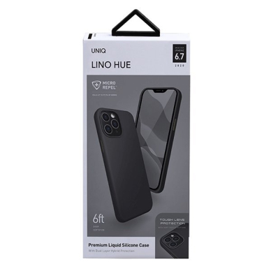 Akcija! Dėklas UNIQ etui Lino Hue iPhone 12 Pro Max Antimicrobial - Matinis Juodas UGLX912  6