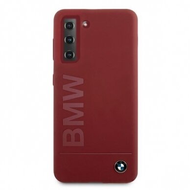 Akcija! Dėklas BMW BMHCS21MSLBLRE Silicone Signature Logo Samsung Galaxy S21 telefonui raudonas  2