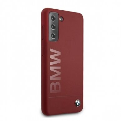 Akcija! Dėklas BMW BMHCS21MSLBLRE Silicone Signature Logo Samsung Galaxy S21 telefonui raudonas  3