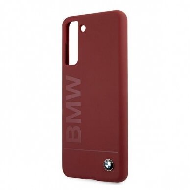 Akcija! Dėklas BMW BMHCS21MSLBLRE Silicone Signature Logo Samsung Galaxy S21 telefonui raudonas  5