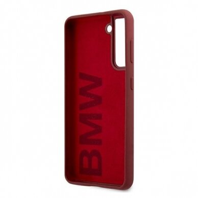 Akcija! Dėklas BMW BMHCS21MSLBLRE Silicone Signature Logo Samsung Galaxy S21 telefonui raudonas  6