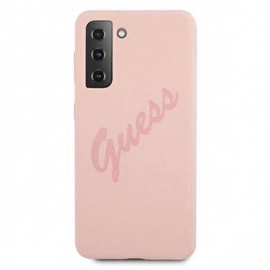 Dėklas Guess GUHCS21MLSVSPI Script Vintage Samsung Galaxy S21 Plus telefonui rožinis 2