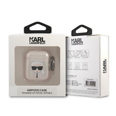 Airpods Dėklas Karl Lagerfeld KLA2UKHGD AirPods cover Auksinis Glitter Karl`s Head  2