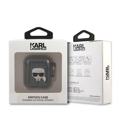 Airpods Dėklas Karl Lagerfeld KLA2UKHGK AirPods cover Juodas Glitter Karl`s Head  2