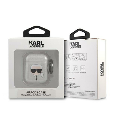 Airpods Dėklas Karl Lagerfeld KLA2UKHGS AirPods cover Sidabrinis Glitter Karl`s Head 2