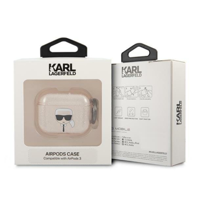 Airpods Dėklas Karl Lagerfeld KLA3UKHGD AirPods 3 cover Auksinis Glitter Karl`s Head KOW068 2