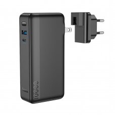 [Užsakomoji prekė] Išorinė baterija powerbank Plug US / EU, USB, Type-C, 22.5W, 10000mAh - Hoco Friendly (Q16) - Juoda