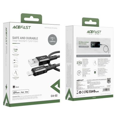 Kabelis Acefast MFI USB - Lightning 1,8m, 30W, 3A Juodas (C4-02 A) 4