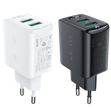 Acefast charger 2x USB 18W QC 3.0, AFC, FCP Juodas (A33 black) 3