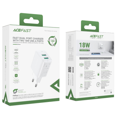 Acefast charger 2x USB 18W QC 3.0, AFC, FCP Baltas (A33 white) 4