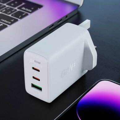 Acefast charger GaN 65W 3 ports (1xUSB, 2xUSB C PD) UK plug Baltas (A44) 6