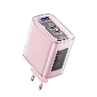 Acefast charger GaN 65W 3 ports (1xUSB, 2xUSB C) pink (A45) 1