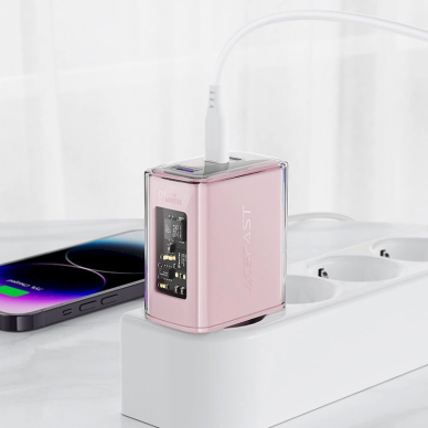 Acefast charger GaN 65W 3 ports (1xUSB, 2xUSB C) pink (A45) 4