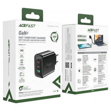 Acefast fast charger GaN (2xUSB-C / USB-A) PPS / PD / QC4+ 65W Juodas (A41) 8