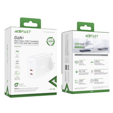 Acefast GaN charger (UK plug) 2x USB Type C 50W, Power Delivery, PPS, Q3 3.0, AFC, FCP (A32 UK) 4