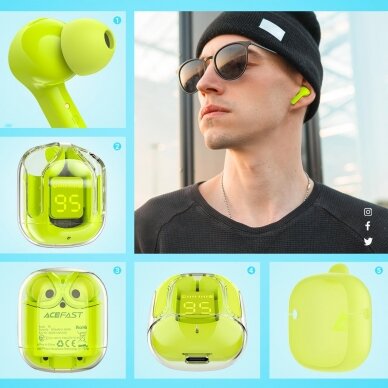 Ausinės Acefast in -ear wireless headphones TWS Bluetooth Žalios (T6 youth green) 3