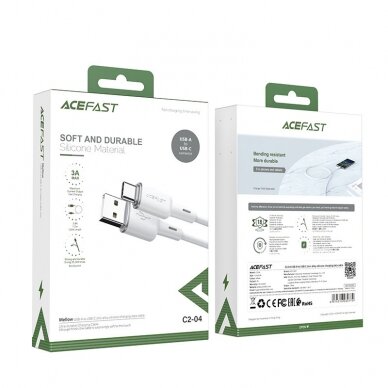 Kabelis Acefast USB - Type C 1.2m, 3A Baltas (C2-04) 4