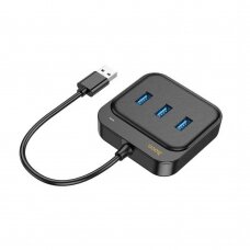 [Užsakomoji prekė] Adapteris USB į 3x USB3.0 + RJ45, 0.2m - Hoco Easy Link (HB35) - Juodas