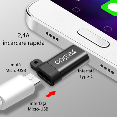 [Užsakomoji prekė] Adapteris OTG Micro-USB į Type-C 480Mbps - Yesido (GS04) - Juodas 1