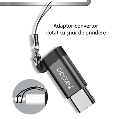 [Užsakomoji prekė] Adapteris OTG Micro-USB į Type-C 480Mbps - Yesido (GS04) - Juodas 2