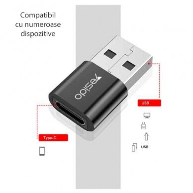 [Užsakomoji prekė] Adapteris OTG USB į Type-C 5Gbps - Yesido (GS09) - Juodas 2