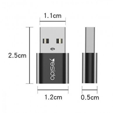 [Užsakomoji prekė] Adapteris OTG USB į Type-C 5Gbps - Yesido (GS09) - Juodas 4