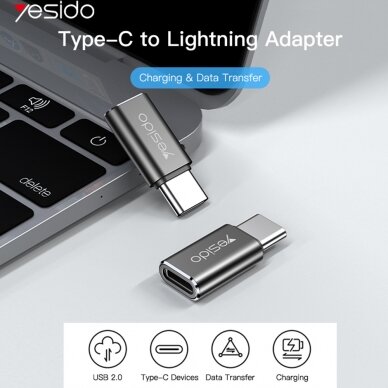 [Užsakomoji prekė] Adapteris Type-C į Lightning, cu Functia OTG - Yesido (GS22) -pilkas 3