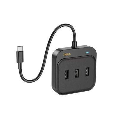 [Užsakomoji prekė] Adapteris USB-C į 3x USB2.0 + RJ45, 0.2m - Hoco Easy Link (HB35) - Juodas 3