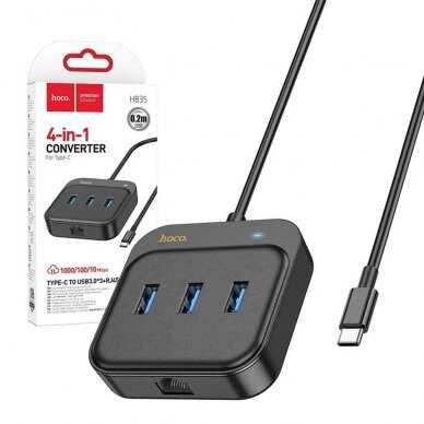 [Užsakomoji prekė] Adapteris USB-C į 3x USB3.0 + RJ45, 0.2m - Hoco Easy Link (HB35) - Juodas 6